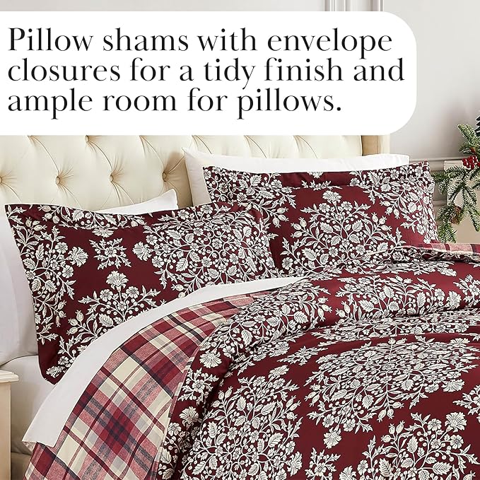 Southshore Fine Living, Inc. 5-Piece Reversible Christmas Comforter Set California King/King, Christmas Bedding King, Plaid Comforter, 2 Throw Pillows, 2 Shams, Holiday Bedding - Christmas Carol