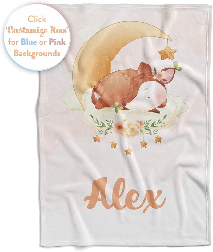 Custom Baby Blankets with Name | Personalized Fawn Newborn Blanket for Baby Girl and Baby Boy | Unisex Warm Soft Sherpa Swaddle Blanket Minky | (Fawn, Sherpa 50"x60")