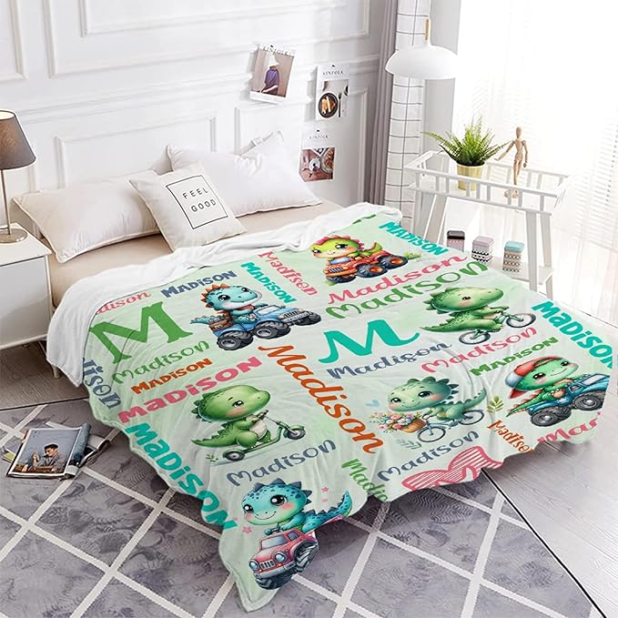 Personalized Dinosaur Truck Blanket Gifts for Girls Boys Women - Super Soft Cozy Warm Throw Sheet for Couch Bed Sofa Office Decor All Season 40"x50" for Kids/Children