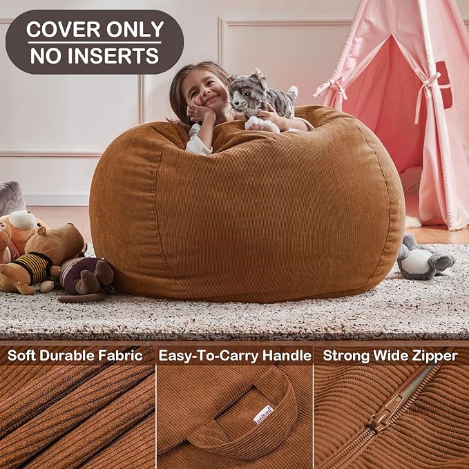 Nobildonna Bean Bag Chair Cover (No Filler) for Kids and Adults,Beanbag Stuffed Animal Storage Without Filling Plush Toys Holder and Organizer Soft Premium Corduroy 200L