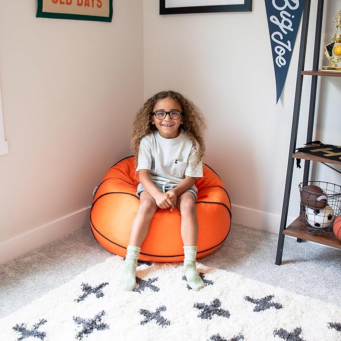 Big Joe Sports Ball Child-Sized Bean Bag Chair for Kids, 2 Pack, Basketball Plush, Ultra-Soft Lightweight Polyester Blend, 2.5 Foot Refillable