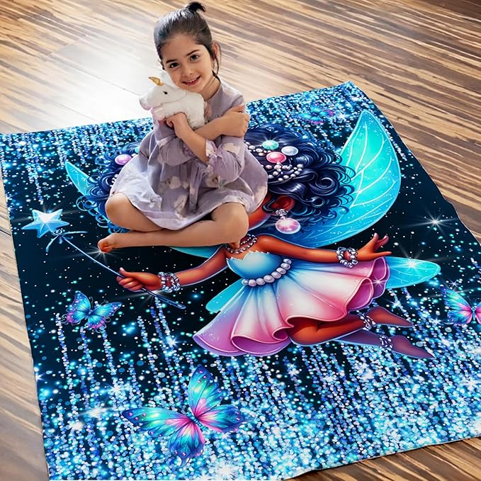 Girls Blanket Fairy Throw Gift for Toddler Kids Daughter Birthday - 30x40 Inches Lightweight Soft Black Throw Blankets for Sofa Couch Bedroom Trip