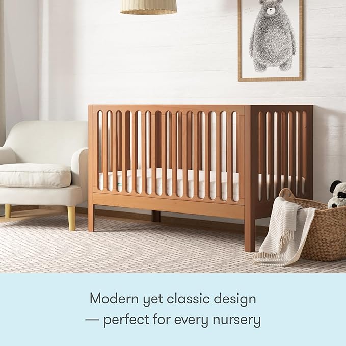 Newton Baby Galileo Standard Crib, Solid Beech Wood in Chestnut Color, 3-in-1 Convertible Crib with Toddler Bed Conversion Kit, Baby-Safe Finish