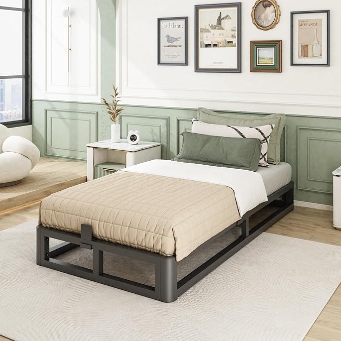 Upgrade Anti Bending and Round Corner Legs 6 inch Metal Twin XL Bed Frame 3500 LBS Heavy Steel Slats Support Platform Bed Frames No Box Spring Needed Platform Noise Free Easy Assembly