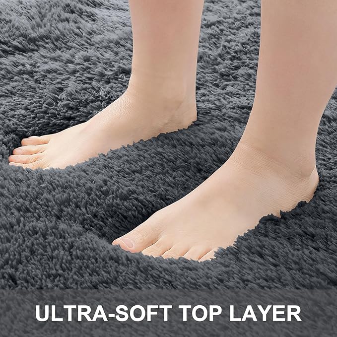 OLANLY 2x5 Machine Washable Runner Rugs for Hallway, Soft Fluffy Shaggy Bedside Rugs for Bedroom, Living Room, Indoor Floor Carpet for Kids Girls and Boys, Nursery Rooms, Home Decor Aesthetic, Grey