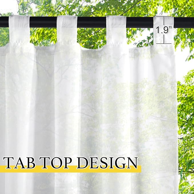NICETOWN 2 Panels Sheer Curtains Extra Wide for Patio Waterproof, Tab Top Indoor Outdoor Voile Sheer Drapes Airy with Light Filtering for Sliding Glass Door, W100 x L96, White