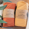 Bassinet Fitted Sheets Compatible with SNOO Happiest Baby Oval Bassinet – Snuggly Soft 100% Jersey Cotton – Mustard Yellow + Burnt Orange – 2 Pack