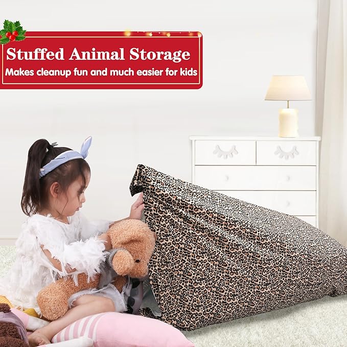 Jorbest Stuffed Animal Storage Bean Bag Chair Cover for Kids and Adults, Luxury Velvet Bean Bag Stuffed Animal Storage, Leopard Print Covers Only without Filling (200 L/52 Gal)