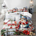 LUVIVIHOME 3PCS Cute Snowman Duvet Cover King Bedding Set, Christmas Bedding, Red Bird Cardinal Poinsettia Winter Holiday New Year Xmas Gifts Christmas Comforter Bedspread Quilt Cover, 2 Pillow Shams
