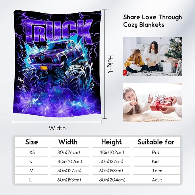 Boys Blanket Truck Blankets Gifts for Kids Toddlers, 40"x50" Lightweight Fluffy Cozy Throw for Couch Sofa