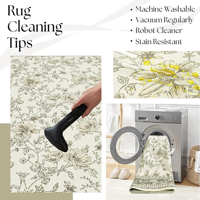 Extra Large Beige Taupe Area Rug for Living Room 10x14, Floral Dining Room Rugs for Under Table, Washable Soft Non Slip Low Pile Carpet for Large Bedroom Light Tan Khaki Floral Design 10 x 14