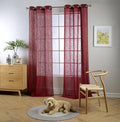 MIUCO Semi Sheer Curtains Poly Linen Textured Solid Grommet Curtains 84 Inches Long for Bedroom 2 Panels (2 x 37 Wide x 84" Long) Burgundy