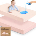 Waterproof Crib Mattress Protector Cover Fitted - 2-Pack Quiet Baby Crib Mattress Pad Sheets, 52" x 28" Soft Quilted Cotton Baby Sheet, Machine Washable, Easy Fit, Durable (Mist Rose/Mavy)