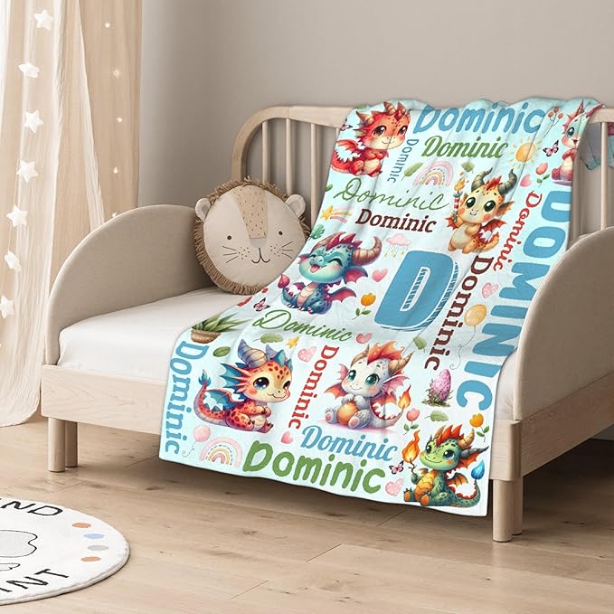 Personalized Custom Dragon Preschool Blanket Gifts for Baby Toddler Kids Boys Girls - Customized Dragon Super Soft Lightweight Flannel Sheets Decor for Crib Nap Couch - 30"x40" for Baby/Pets