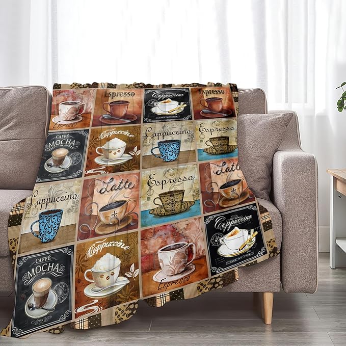 Tijuboni Coffee Throw Blanket Coffee Gifts for Women Men Girls Boys Kids Adults Soft Flannel Fleece Blanket for Couch Sofa Bed Home Decor 60"x80"