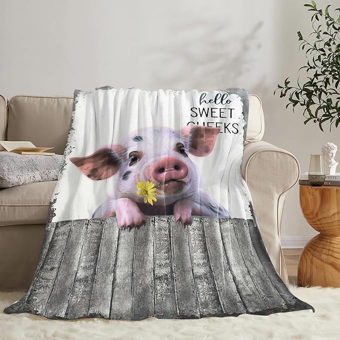 Tijuboni Funny Pig Throw Blanket Pig Gifts for Girls Boys Women Men Kids Adults Soft Flannel Fleece Blanket for Couch Sofa Bed Home Decor 60"x80"