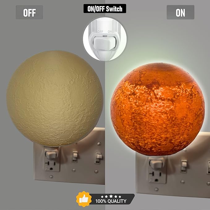 Moon Night Lights | Night Lamp LED Light | 3D Solar System NightLight, Planet Home Décor, Space Nursery, Kids Room, Space Gift, Birthday Gifts, Bedroom Decorations (Mercury, 4 Inch)