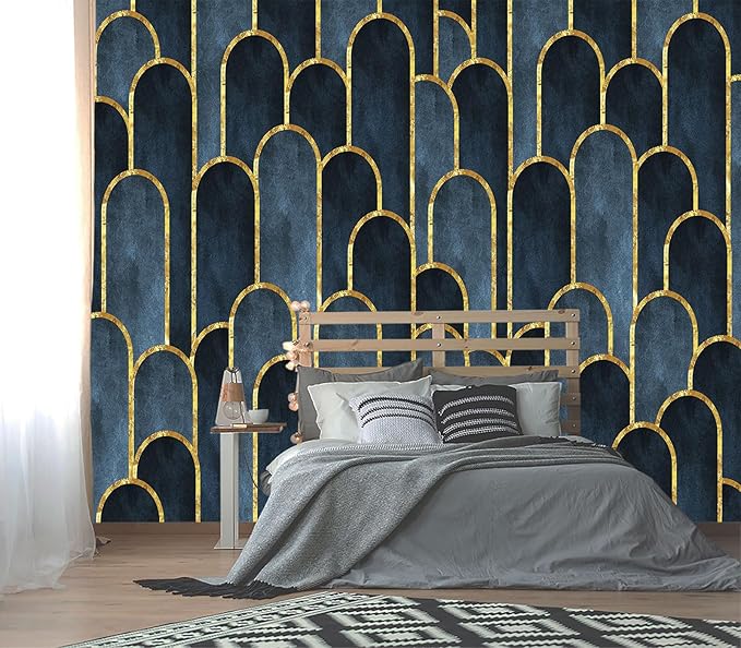 XMPMBM-Gold Geometrical Textured Fabric Wallpaper Abstraction Dark line Living Room Bedroom Bathroom Wall Mural-W 88" X H 59"（36 Square Foot）