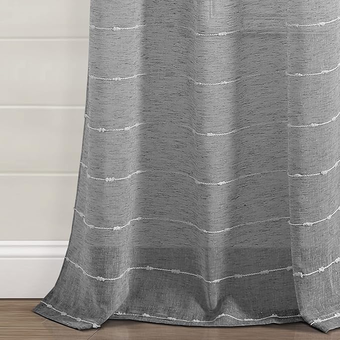 Lush Decor Farmhouse Textured Grommet Sheer Window Curtain Panel Pair, 38"W x 108"L, Dark Gray