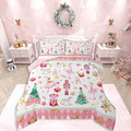 Feelyou Pink Christmas Kids Comforter Set King Size Ballet Nutcracker Bedding Set Snowflake Duvet Quilt for Kids Boys Girls Bedroom Decor Microfiber Ultra Soft Breathable