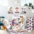 Personalized Baby Crib Bedding Set, 5 Pcs Custom Name Baby Crib Set with Floral Animals, Baby Girls Nursery Bedding Sets, Double Layer Blanket, Newborns Infants Toddlers Customized Gifts