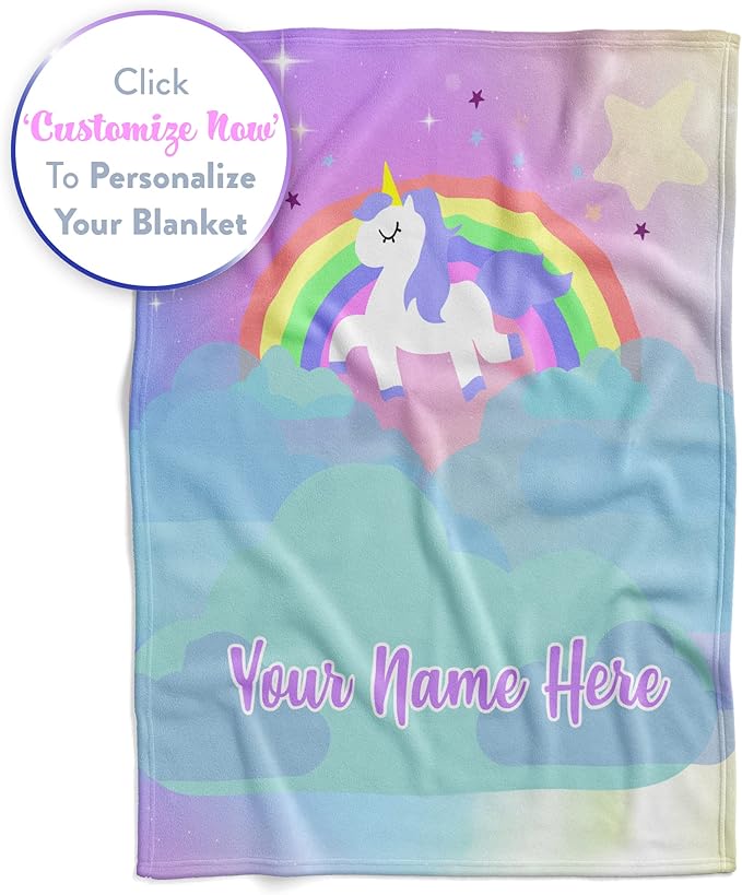 Personalized Unicorn Blanket for Girls | Kids Unicorn | Custom Plush Fuzzy Unicorns for Toddler | Customized Little Girl Throw Blankets | Girl Sofa Bed Birthday (Sherpa – 60x80)