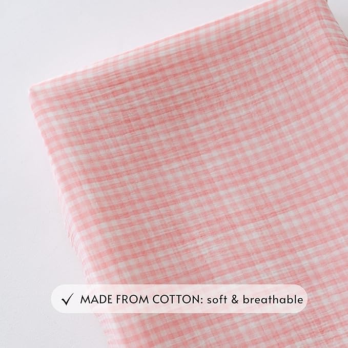 TISU Gingham Diaper Changing Pad Cover, 16 x 32 inches, Soft Muslin Cotton, Elastic Band, Check Pattern (Pink Gingham)