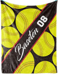 Personalized Softball Baby Blanket Gifts: Custom Soft Flannel Fabric Blankets with Name Number for 0-6 Years Kids Boys Girls - Warm and Comfortable(60X80inch)