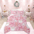 Feelyou Pink Christmas Bedding Set Soft for Boys Girls, Santa Claus Comforter Set Toddler Size Gingerbread Man Duvet Quilt Microfiber Bow Candy Cane Bedroom Decor 2 Pcs with 1 Pillow Cases