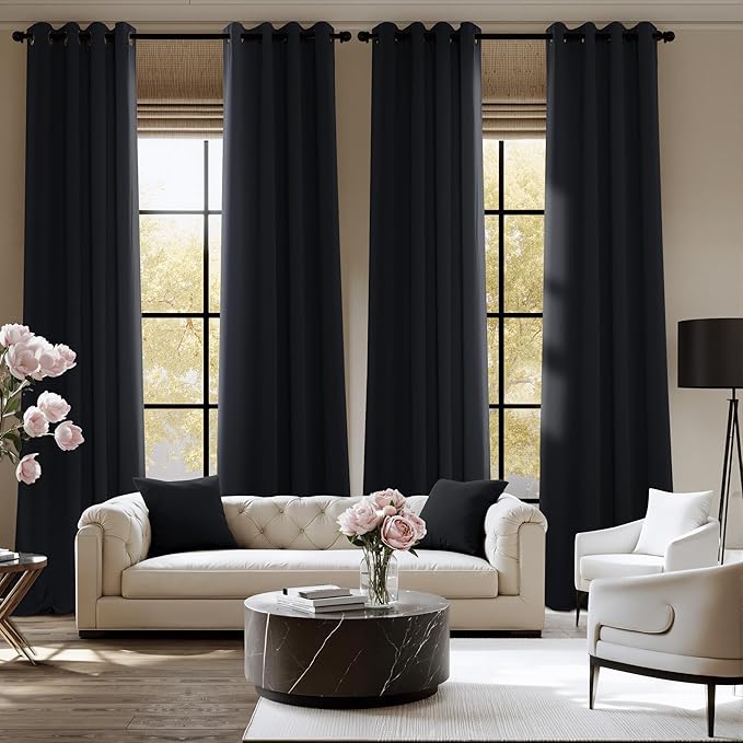 NICETOWN 100% Black Out Curtains 90 Inches Long 2 Panels for Living Room, Bedroom, Office Thermal Insulated Blackout Drapes Solid Grommet Noise Reducing Window Curtains, W40