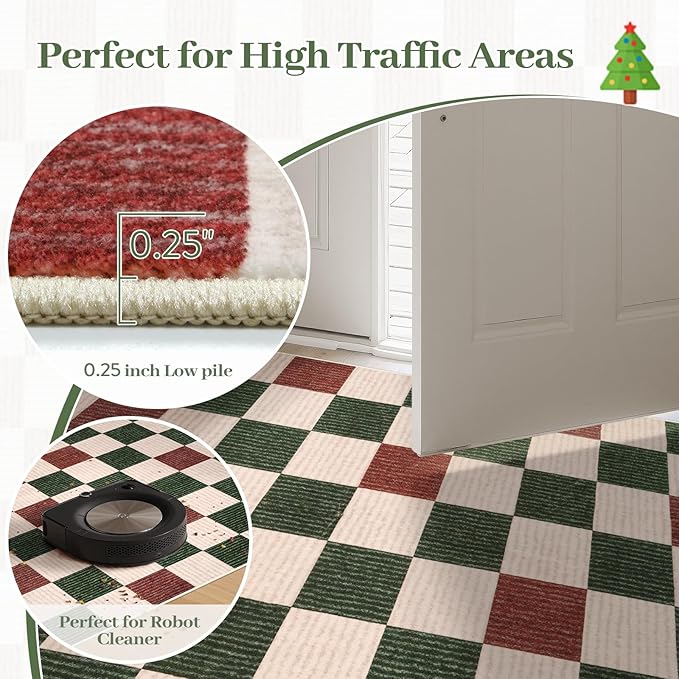 LIVEBOX 8x10 Christmas Area Rugs for Living Room Clearance, Checkered Non-Slip Washable Rugs, Farmhouse Neutral Classic Pattern Boys Area Rug for Bedroom, Carpet for Dining Room(Christmas,8'x10')