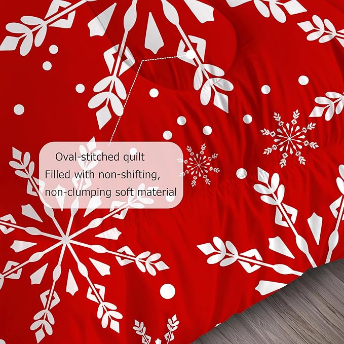 Christmas Comforter Set Queen: Christmas Snowflakes Red Bedding Sets for Teen Girls Women Bedroom Xmas Festival Quilt Winter Snow Duvet Bed Set 1 Comforter & 2 Pillowcases