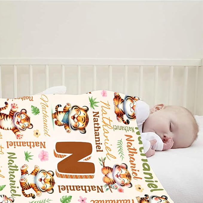 Personalized Custom Tiger Preschool Blanket Gifts for Baby Toddler Kids Boys Girls - Customized Tiger Super Soft Lightweight Flannel Sheets Decor for Crib Nap Couch - 30"x40" for Baby/Pets