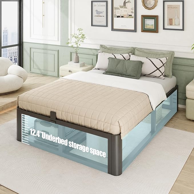 Metal Heavy Duty 14 inch California King Bed Frame with Rounded Corner and Headboard Hole Mattress Retainers 3500 LBS No Box Spring Needed Platform Noise Free Easy Assembly