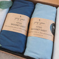 Joey + Joan Bassinet Sheets for Chicco LullaGo Nest & Primo Portable Bassinet, Close to You 3-in-1 and Next2Me Bedside Bassinet 100% Cotton Dusty Blue + Navy 2 Pack