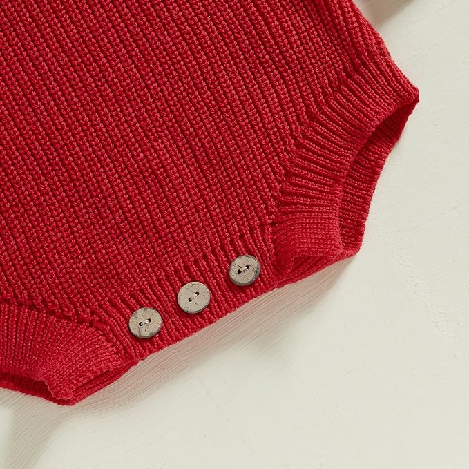 Lesimsam Newborn Baby Boy Girl Valentines Day Outfit Oversized Embroidery Long Sleeve Knit Sweater Bubble Romper Bodysuit