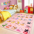 Kids Rugs for Playroom, 4x5 Feet Educational Rug for Learn The ABC Alphabet, Soft Machine Washable Non-Slip Cute Cartoon Animals Carpet for Classroom Toddler Nursery Kids Room Decor, Pink
