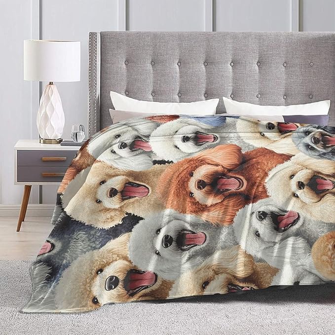 Cute Poodle Blanket Funny Dog Poodles Throw Blankets Gifts for Girls Boys Cozy Warm Soft Fuzzy Flannel Throws Plush Stuffed Animal Colorful Pet Fleece Gifts for Kids Men Women for Sofa Bed 50"x60"