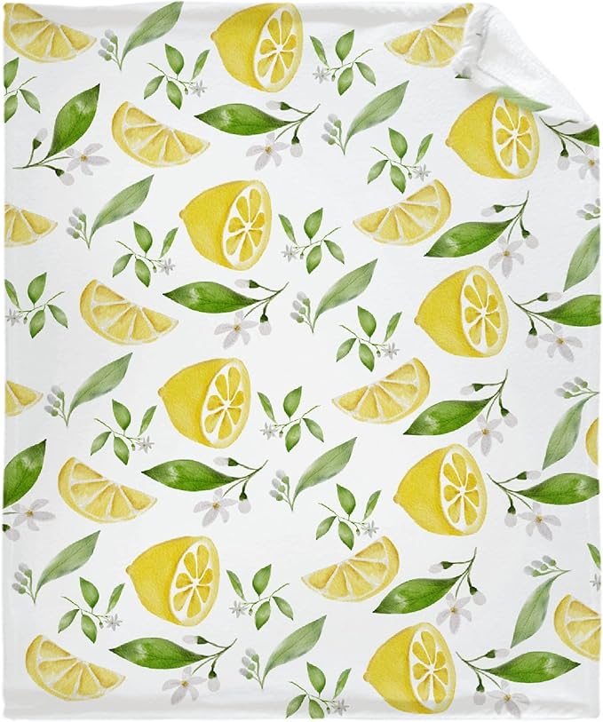 Thuswarm Watercolor Lemon Fruit Print Flannel Throw Blanket Warm Cozy Soft Funny Print Blankets for Bed Couch Sofa Room Decoration Gifts 50”×40” Small for Kid