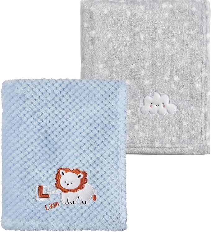 CREVENT 2Pcs 30''X40'' Cute Cozy Fluffy Warm Baby Blankets for Infants Toddlers' Bedding Crib Cot Stroller - Grey Cloud + Lion