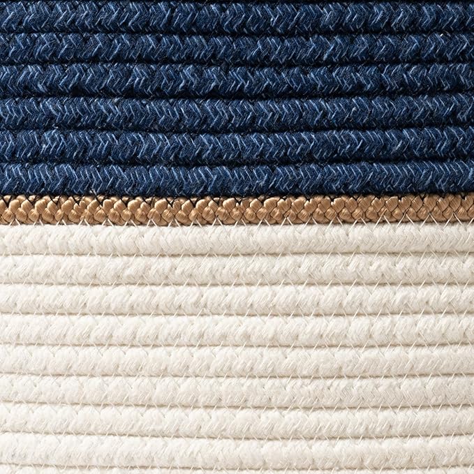 LA JOLIE MUSE Woven Basket Rope Storage Baskets - Large Cotton Organizer, Basket for Baby Blanket, Kids Toy Nursery Laundry Basket Navy Blue M