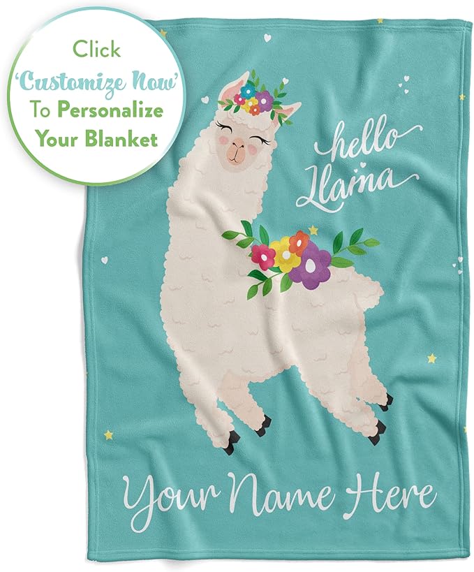 Personalized Llama Throw Blanket with Custom Name for Kids, Women, or Adults, Cute, Comfortable, and Plush with Soft Colors for Bedding, Home Decor, or Travel (Sherpa 60x80)