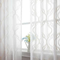 VISIONTEX Sheer Curtains 72 Inches Long 2 Panels Set, Beige and Ivory Moroccan Embroidery Texture Geometric Rod Pocket White Voile Tulle Semi Window Treatment Pair for Bedroom, W54 x L72
