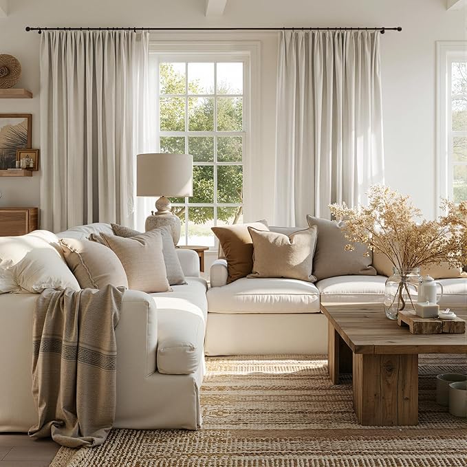jinchan Linen Blend Curtains 84 inch Length 2 Panels for Bedroom Living Room, Light Filtering 50 inch Wide Farmhouse Drapes with Rod Pocket Back Tab(50W x 84L, Oat)