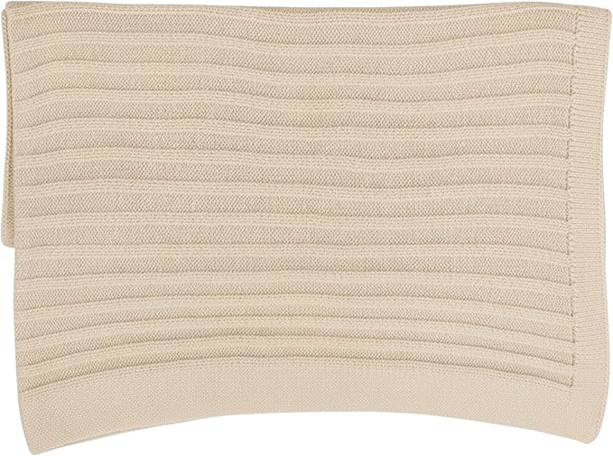 Baby Knit Blanket, 100% Cotton Ribble Patterns, Soft, Cozy, Lightweight Swaddle for Newborn & Infant Swaddling Beige Neutral, Perfect Baby Shower Ideas Beige 30x30