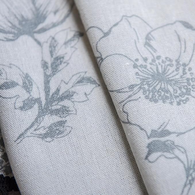 Farmhouse Boho Curtains 63 Inch Length 2 Panels Living Room Semi Sheer Drapes Vintage Floral Tassel Window Curtain Panel Bedroom Grey and Off White Cotton Linen Blend Rod Pocket Window Treatment