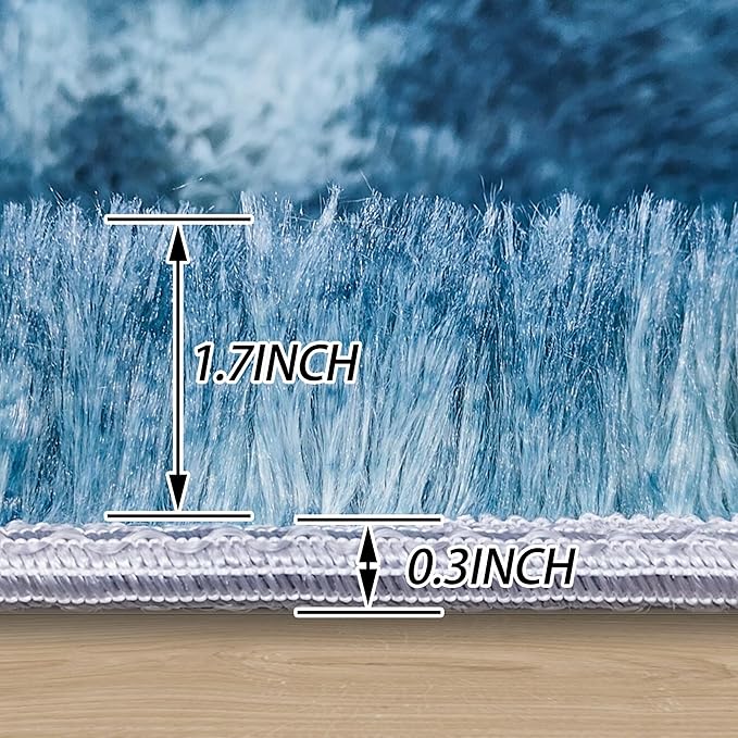 4 ft Round Fluffy Blue White Rug for Bedroom,Tie Dyed Furry Round Carpet Non Slip Fuzzy Shaggy Plush Circle Area Rug Rug for Living Room Room Nursery Room Playroom Kids Room Home Decor Washable