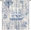 Nautical Sailboat Map Curtain,Ship Compass Lighthouse Anchor Decorative Curtain Polyester Fabric Waterproof Bedroom Curtain Set 2 Panels,52x84 Inches