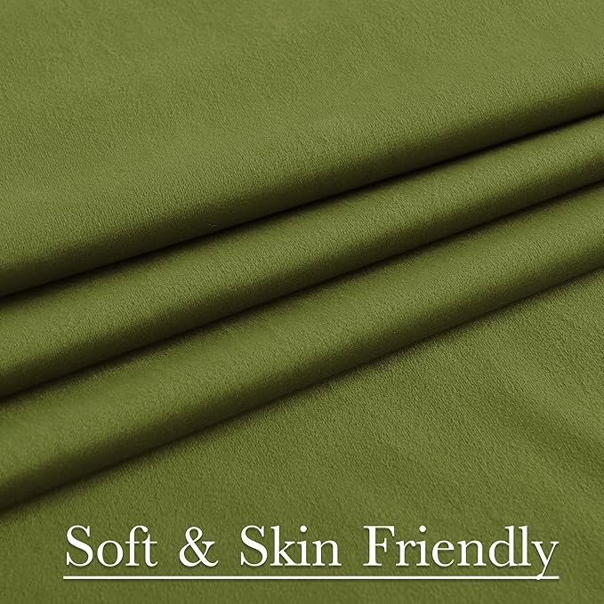 StangH Olive Green Velvet Curtains for Bedroom Room Darkening Thermal Insulated Window Drapes Super Soft Luxury Home Decoration for Living Room Nursery Kids, W52 x L84, 2 Panels