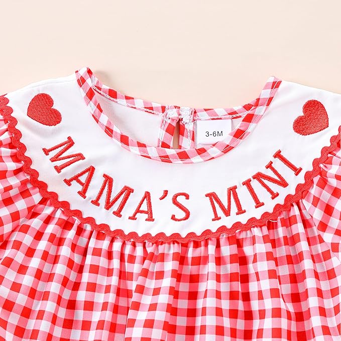 Newborn Baby Girl Romper Mamas Mini Bow Plaid Print Puff Sleeve Smocked Bubble Romper Jumpsuit Bodysuit Clothes